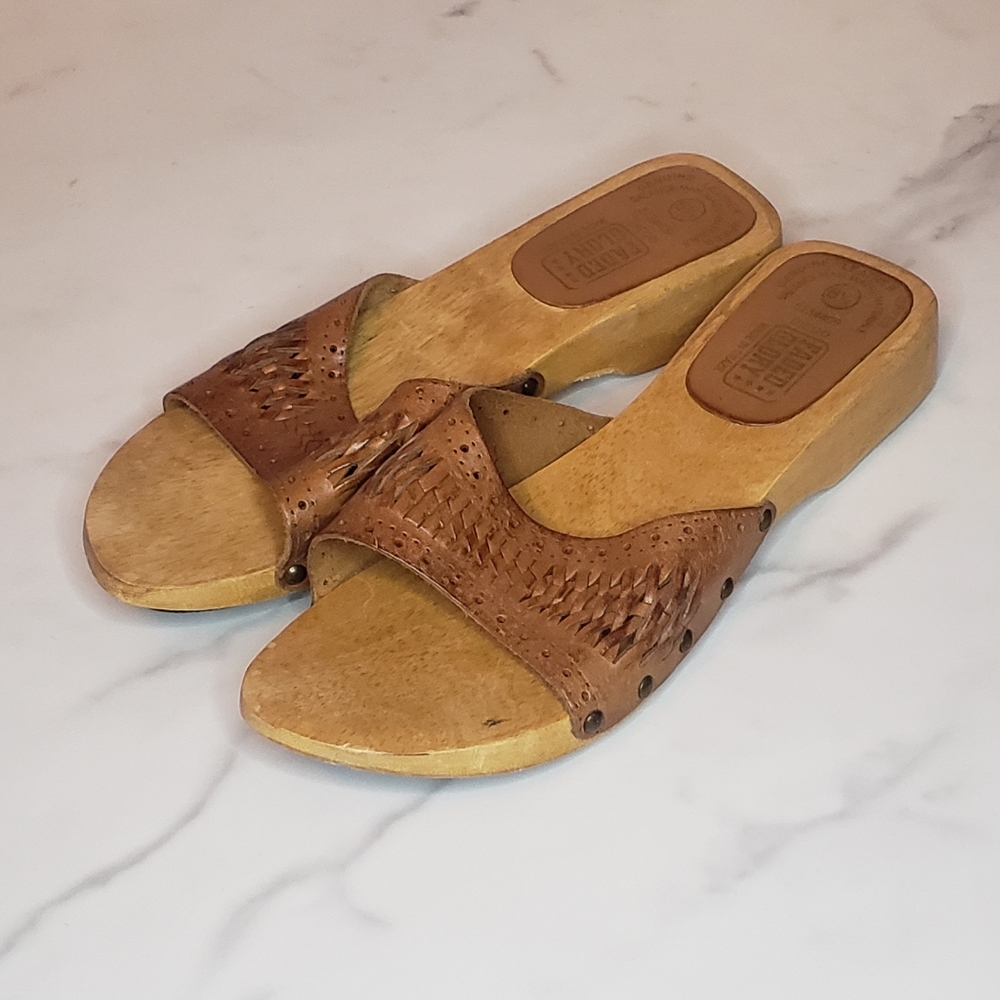 Vintage Y2k Faded Glory Wooden Leather Slip on Sandals